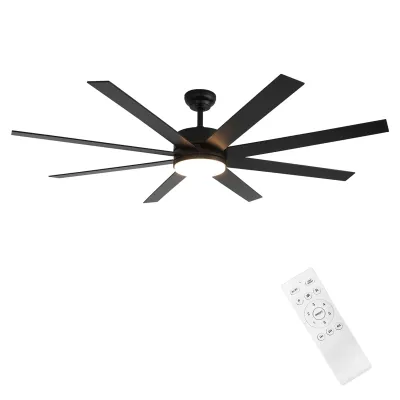 64-Zoll-Deckenventilator mit 8 MDF-Flügeln und 24-W-3-Farben-LED – mattschwarz, DC-Motor, Fernbedienung