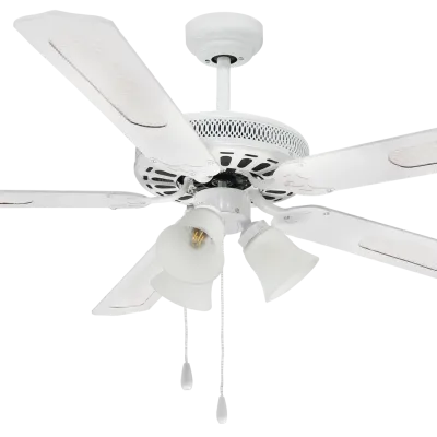 52-Zoll-Deckenventilator mit 5 MDF-Flügeln und 3 E27-Leuchten – mattweiß, Zugkettenschalter