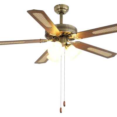 52-Zoll-Deckenventilator mit 5 MDF-Flügeln und 3 E27-Leuchten – Antik-Bronze, Zugkettenschalter